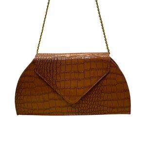 Joy & Iman Women’s Rich Cognac Crocodile-Embossed Chain Strap Clutch Sz M